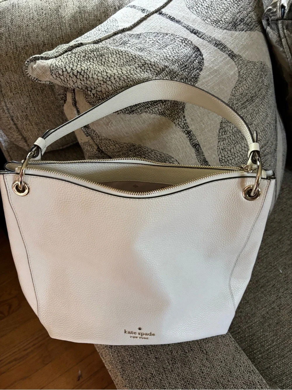 kate spade Cream Pebbled Leather Shoulder Bag with Gold Hardware